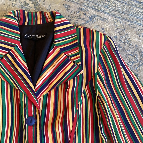 Vintage Betsey Johnson Striped Rayon Blazer Jacket - Picture 6 of 16